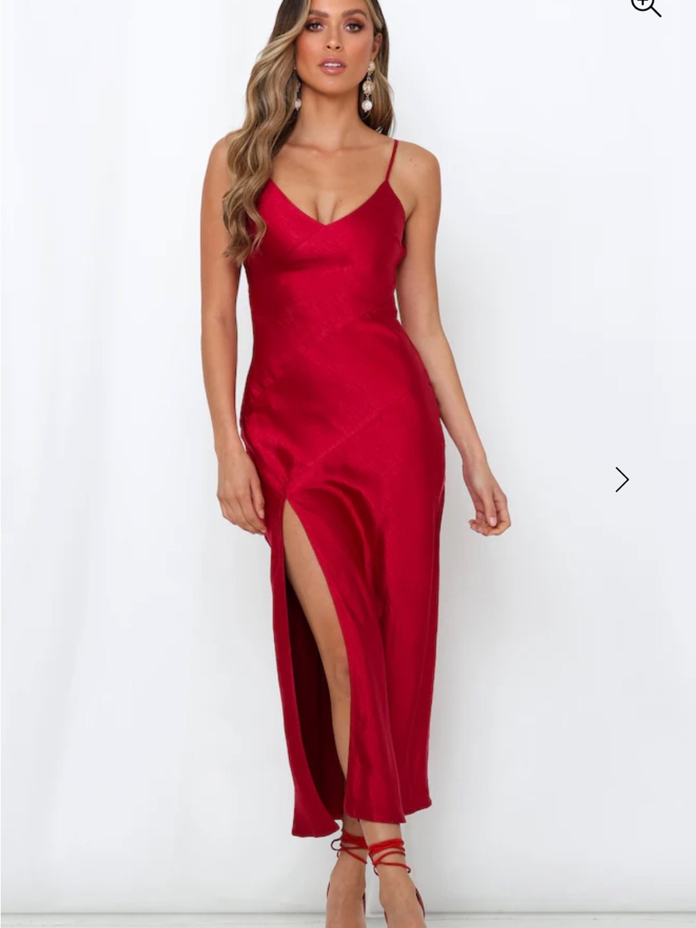 Hello Molly Scarlet Satin Slip Dress with Spaghetti Straps